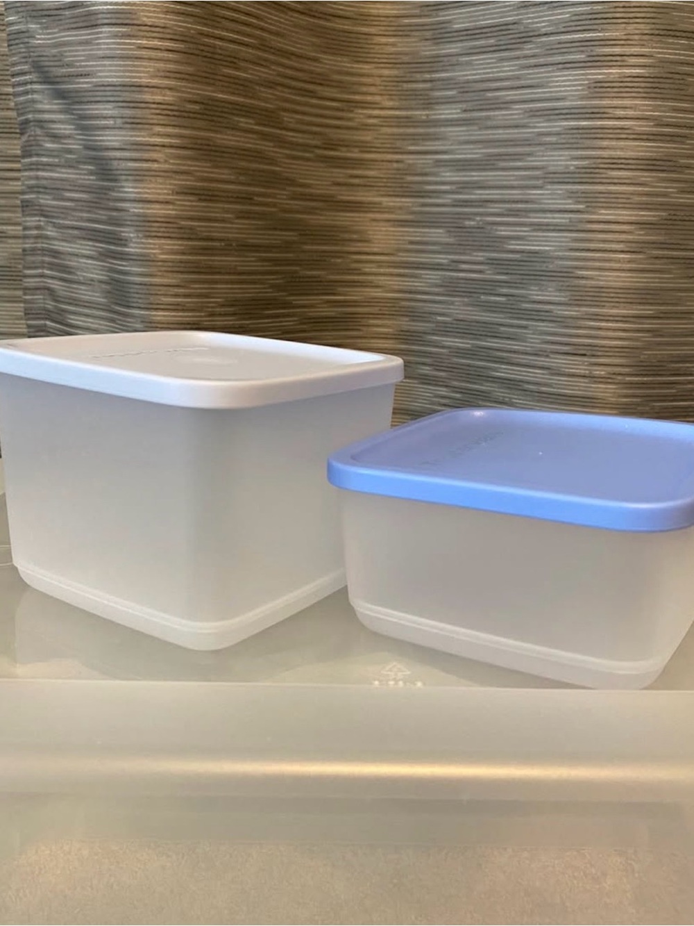 Tupperware White and Light Blue Plastic Food Storage Containers
